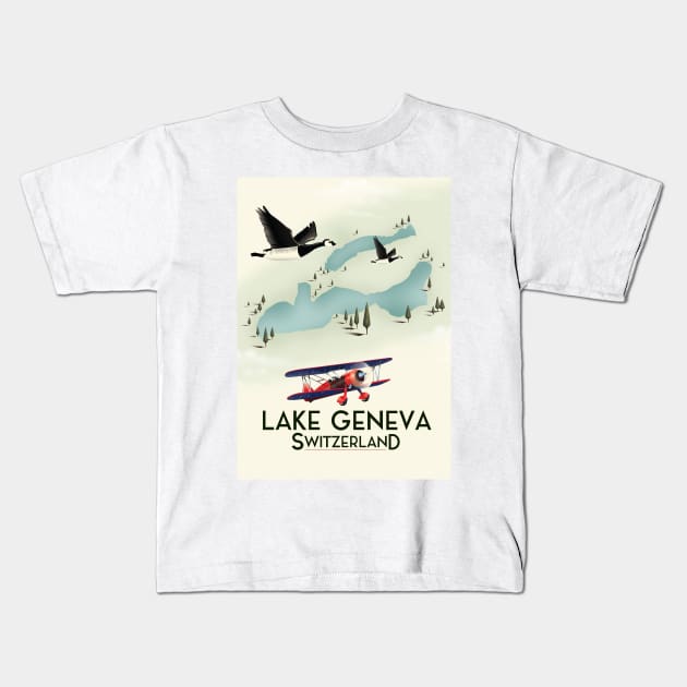 Lake Geneva Travel poster Kids T-Shirt by nickemporium1